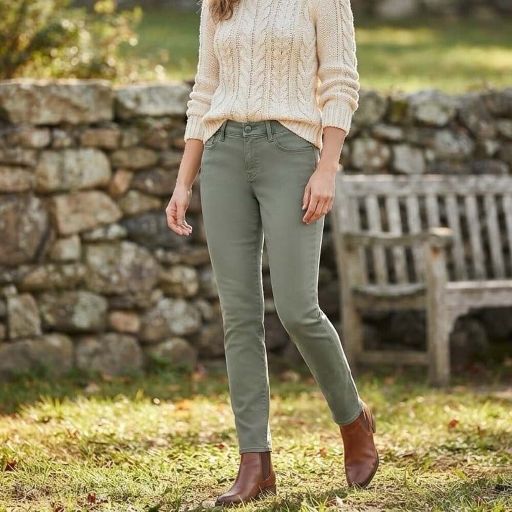 Eddie Bauer Sz 8 Sage Green Slightly Curvy Skinny Leg Midrise Womens Twill Pants